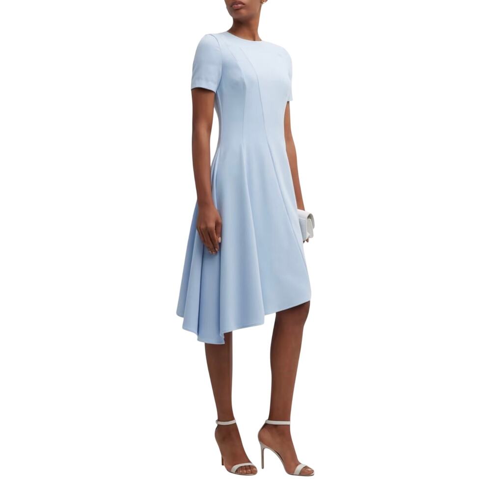 NWOT Black Halo Light Blue Asymmetric Short Sleeve A-line Midi Dress Cocktail